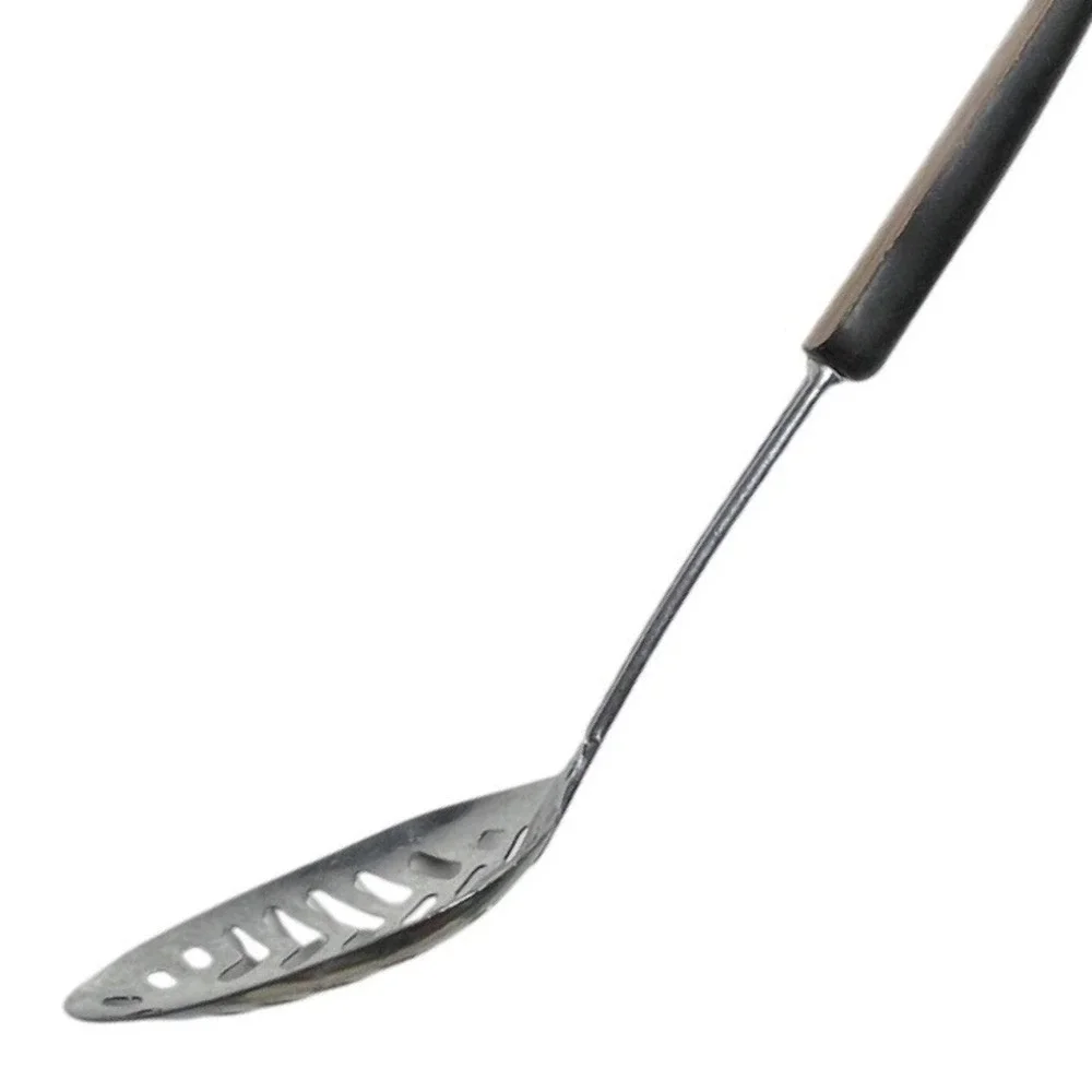 Vintage EKCO USA Slotted Spoon Stainless Steel‎ 2-Tone Wood Black Handle MCM